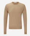 John Smedley Lundy Crew-neck Merino Wool Sweater In Camel