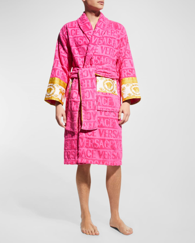 Versace Baroque Logo Dressing Gown (extra Large) In Z4002 Blue