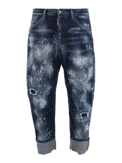 Dsquared2 Straight-leg Print-spoiled Jeans With Rips In Blue