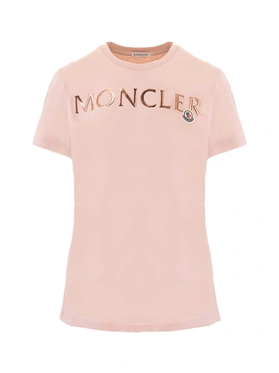 Moncler Logo Embroidery T-shirt In Pink