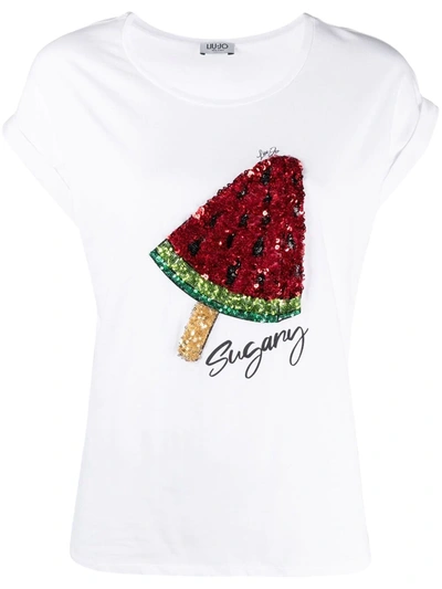 Liu •jo Delicious Sequin-embellished T-shirt In White