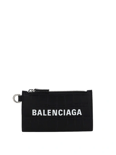 Balenciaga Shoulder Strap Leather Wallet In Black