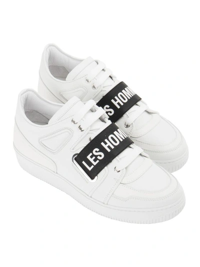 Les Hommes Contrasting Logo Band Sneakers In White