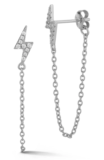 Glaze Jewelry Cz Lightening Bolt Chain Earrings In Silver