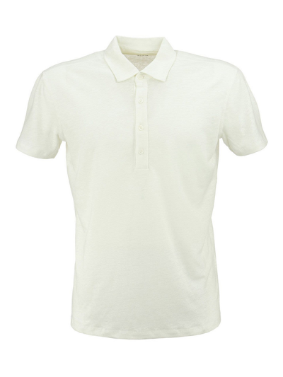 Majestic Linen Polo Shirt With Short Sleeves In White