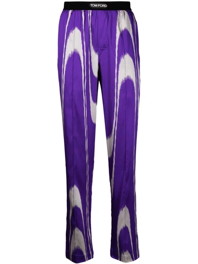 Tom Ford Swirl-print Logo-waistband Pyjama Trousers In Purple