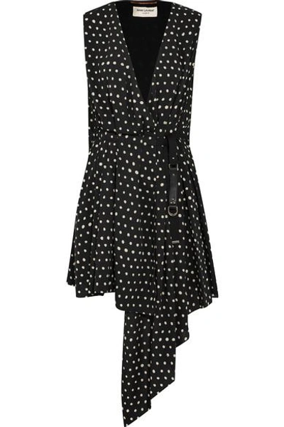 Saint Laurent Draped Polka-dot Crepe De Chine Mini Dress