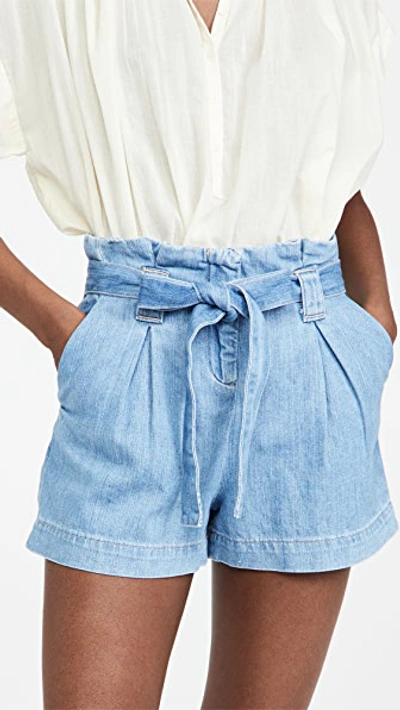 L Agence Hillary Paperbag Waist Denim Shorts In Grey