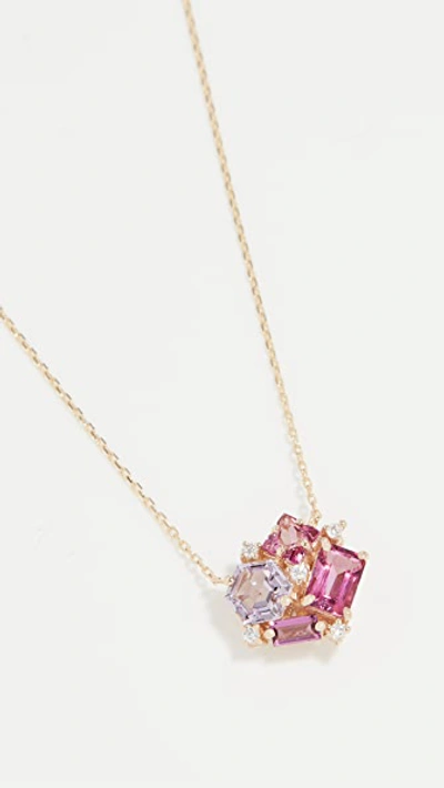 Kalan By Suzanne Kalan Cluster Necklace In Yellow Gold/rhodolite/pink