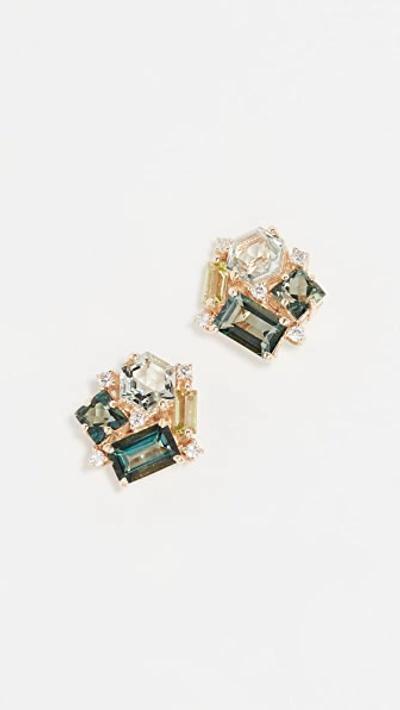 Kalan By Suzanne Kalan Blossom Green Mix Stud Earrings In Yellow Gold/perido/green Envy