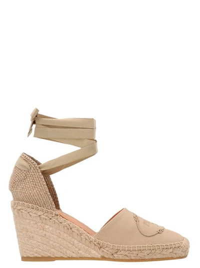 Prada Jute Wedge Espadrilles In Beige