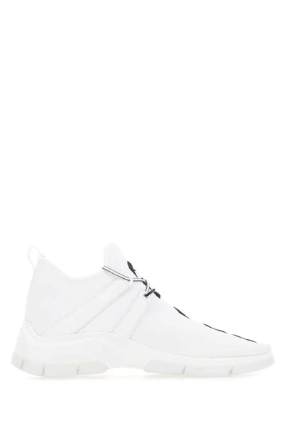 Prada Logo Knit Sneakers In White