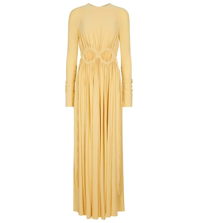 Victoria Beckham Keyhole Detail Long Sleeve Pleated Maxi Dress In Yellow