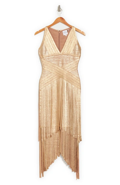 Herve leger gold fringe dress hot sale
