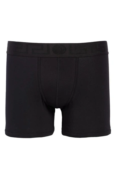 Versace First Line Long Stretch Cotton Trunks In Nero-nero