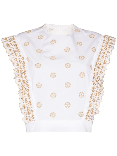 Chloé Ruffled Embroidered Cotton-poplin Blouse In White