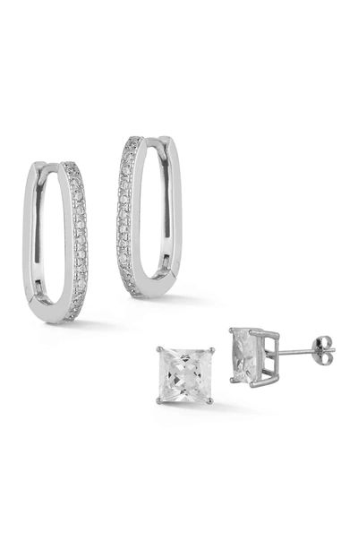 Glaze Jewelry Square Cz Stud Earrings Set In Silver
