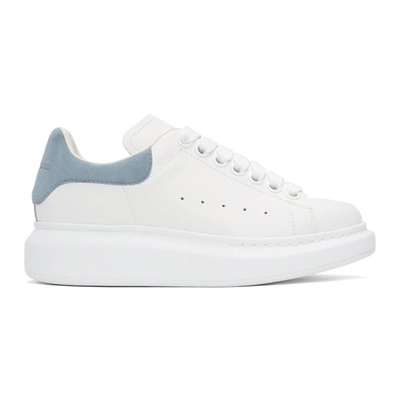 Alexander Mcqueen White Oversized Sneakers With Light Blue Suede Spoiler In  White,light Blue | ModeSens