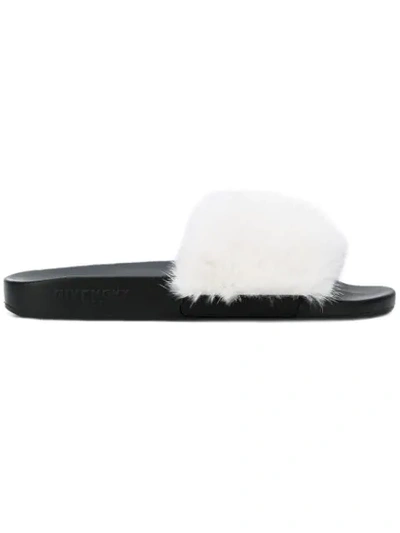 Givenchy Mink Fur Rubber Slide Sandals In White
