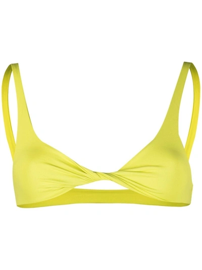 Attico Twisted Ribbed Triangle Bikini Top In Lime