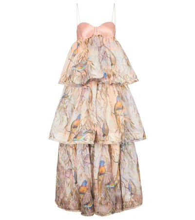 Zimmermann Candescent Tiered Printed Linen And Silk-blend Gown In Pink