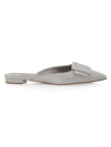Manolo Blahnik Maysale Suede Buckle Ballerina Mules In Light Gray