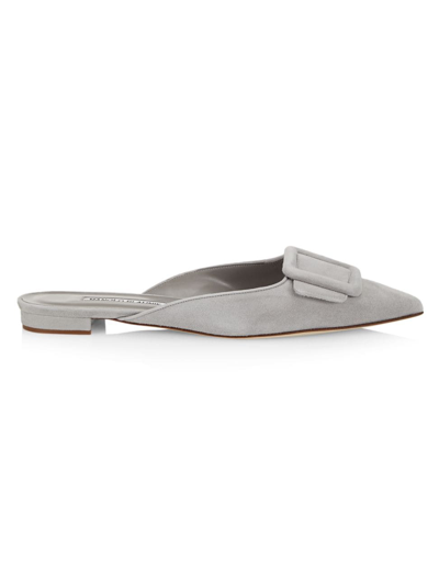 Manolo Blahnik Maysale Buckled Suede Point-toe Flats In Grey