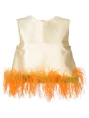 Prada Feather-trimmed Wool And Silk-blend Top In Yellow