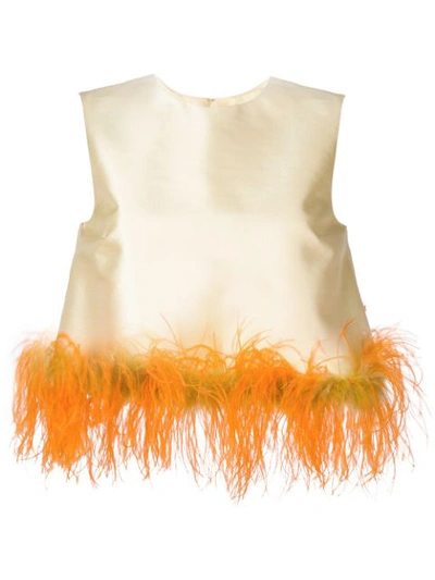 Prada Feather-trimmed Wool And Silk-blend Top In Yellow