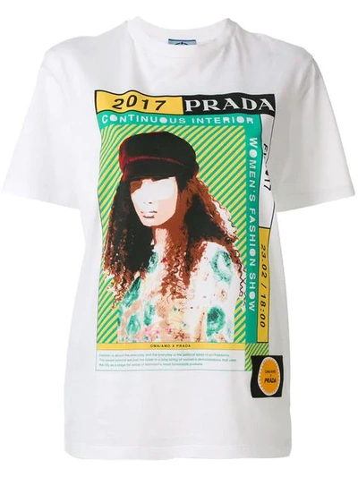 Prada Printed Cotton T-shirt In White