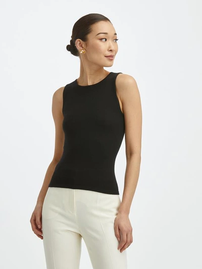 Oscar De La Renta Cashmere Silk Jewel Neck Tank In Black