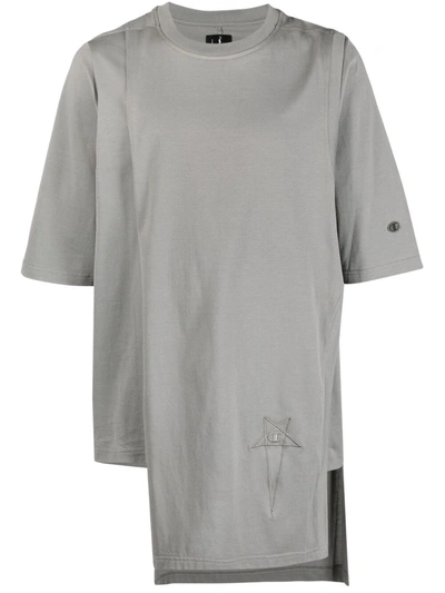 Rick Owens X Champion Embroidered-logo Asymmetric T-shirt In Grey