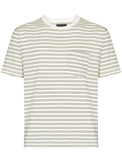 Beams White Striped Cotton T-shirt
