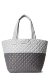 Mz Wallace Medium Metro Quilted Nylon Tote In Fog And Magnet Colorblock