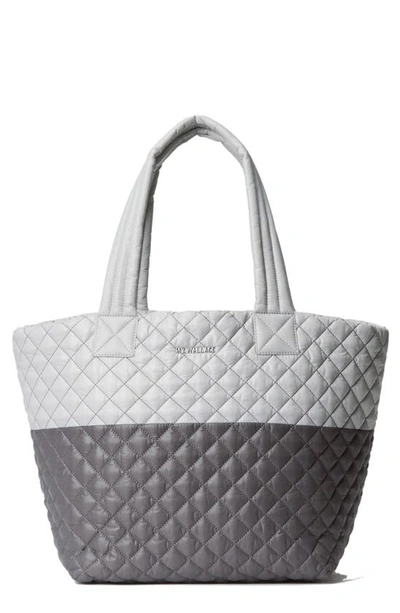 Mz Wallace Medium Metro Quilted Nylon Tote In Fog And Magnet Colorblock