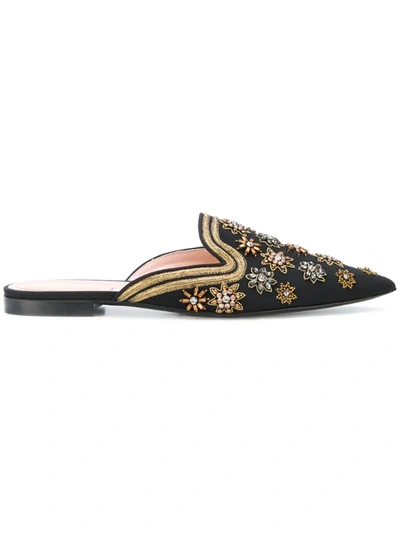 Alberta Ferretti Mia Silk Starburst Crystal And Embroidery Mule In Black