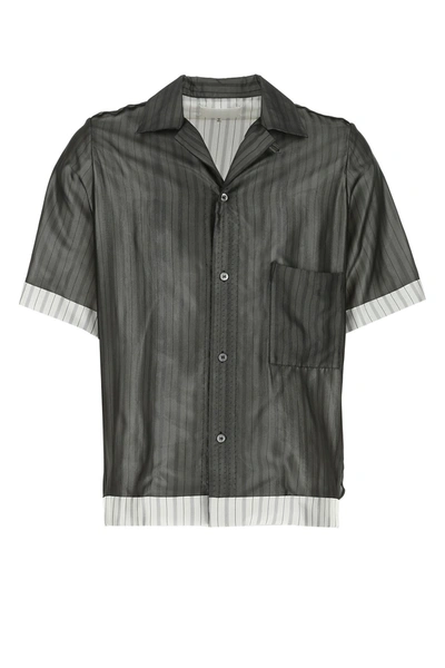 Maison Margiela Silk Overlay Pinstripe Shirt In Pattern