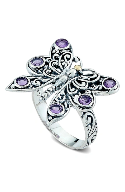 Samuel B Jewelry Sterling Silver & 18k Gold Amethyst Butterfly Ring In Purple