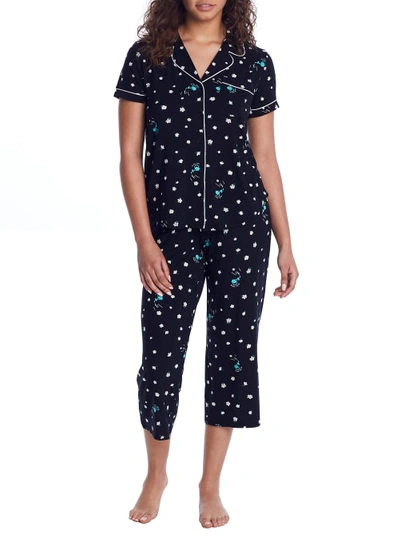 Kate Spade Modal Knit Cropped Pajama Set In Black Floral