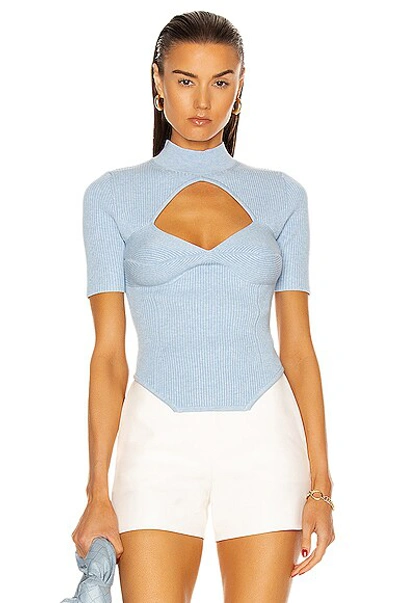 Fleur Du Mal Corset Short Sleeve Knit Top In Ice Queen