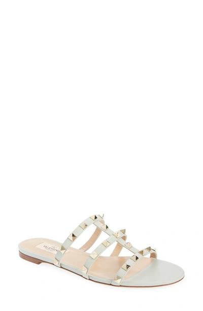 Valentino Rockstud Slide Sandal In Opal Grey