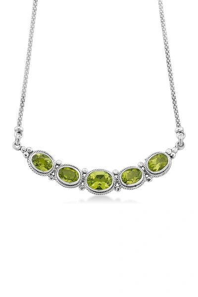 Samuel B Jewelry Sterling Silver 5-stone Peridot Necklace In Green