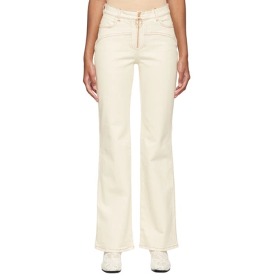 See By Chloé Contrast-stitch Zipped Flared-leg Jeans In White,red