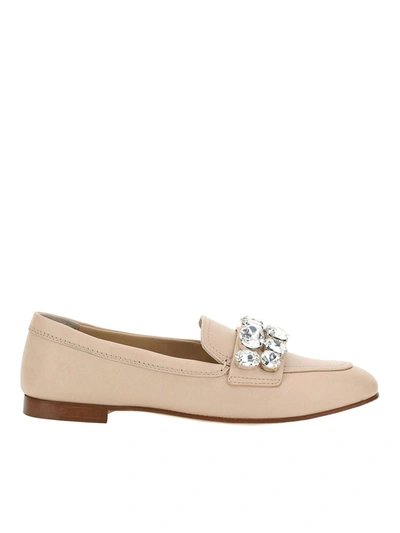 Casadei Embellished Loafers In Beige In Nude And Neutrals