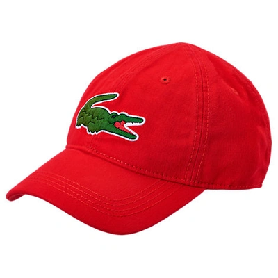 Lacoste Big Croc Gabardine Strapback Hat In Red