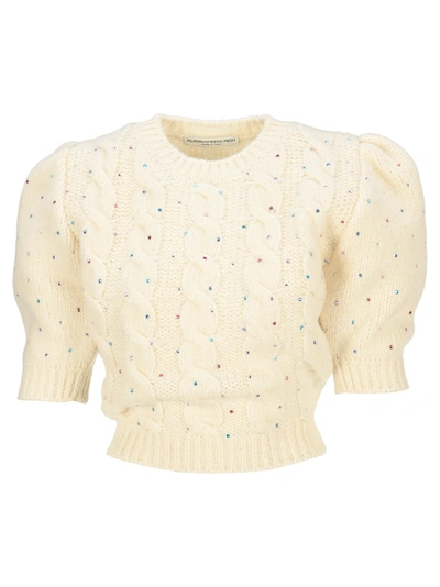 Alessandra Rich Wool Blend Mini Jumper With Hot Fix Crystals In White