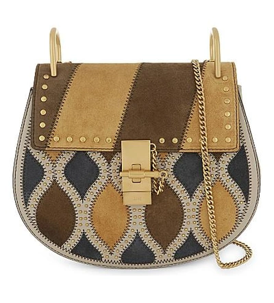 Chloé Drew Suede Patch Saddle Bag In Pastel Grey Yellow