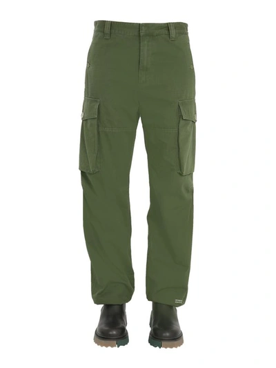 Off-white Cotton Cargo Trousers In Green