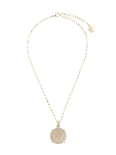 Versace V Logo-engraved Pendant Necklace In Gold