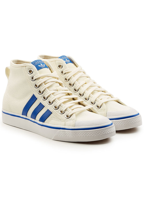 Adidas Originals High-top Canvas Sneakers With Leather In White | ModeSens